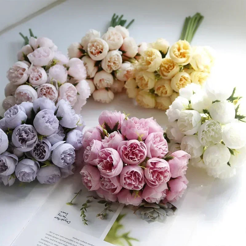Minimalist Silk Peony Bouquet with Glass Vase