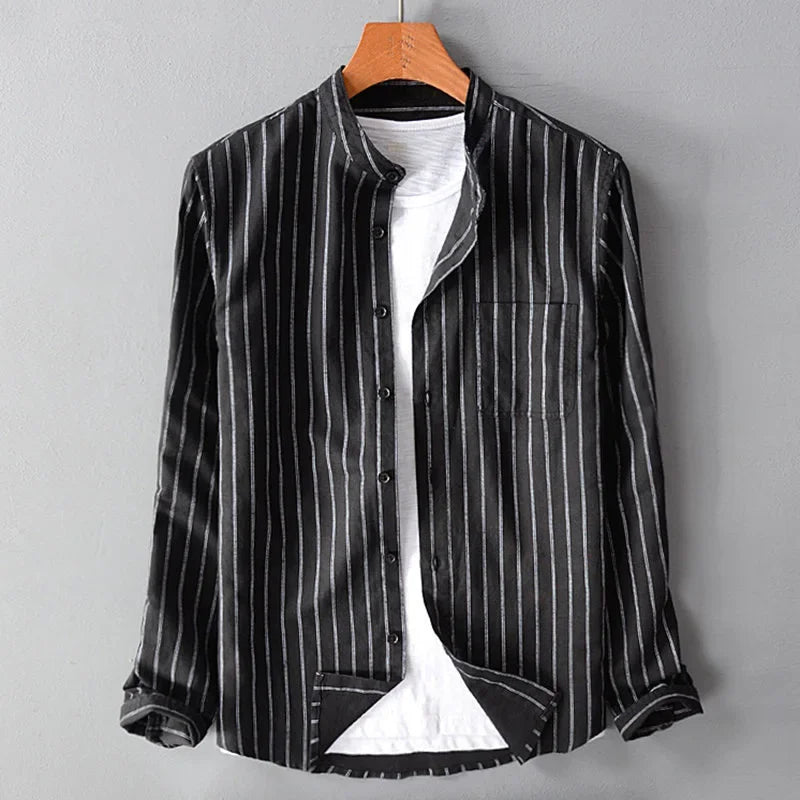 Striped Collarless Casual Shirt for Men – Effortless Everyday Style