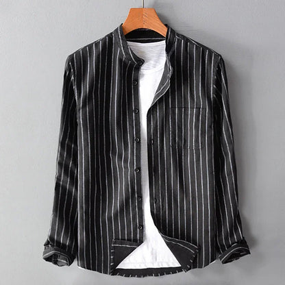 Striped Collarless Casual Shirt for Men – Effortless Everyday Style