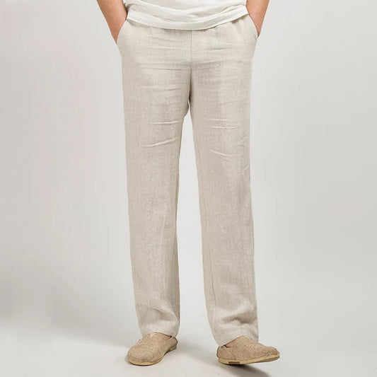 Men's Trousers – Casual Straight Fit – Breathable Natural Material – Full Length