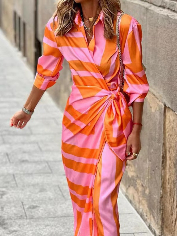 Women's Wrap Dress - V-Neck - Long Sleeves - Maxi Length - Light and Elegant Fit
