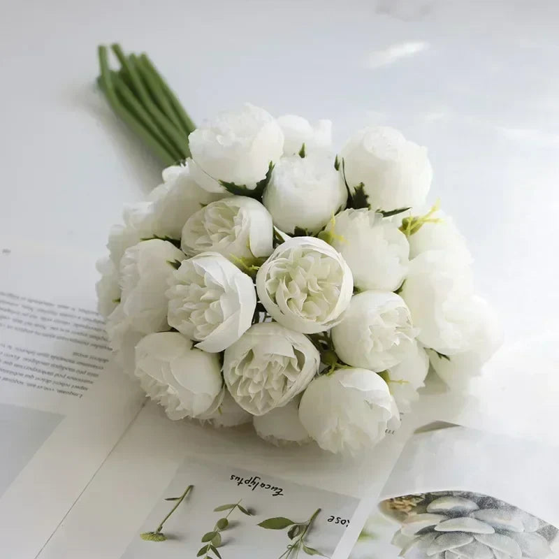 Minimalist Silk Peony Bouquet with Glass Vase