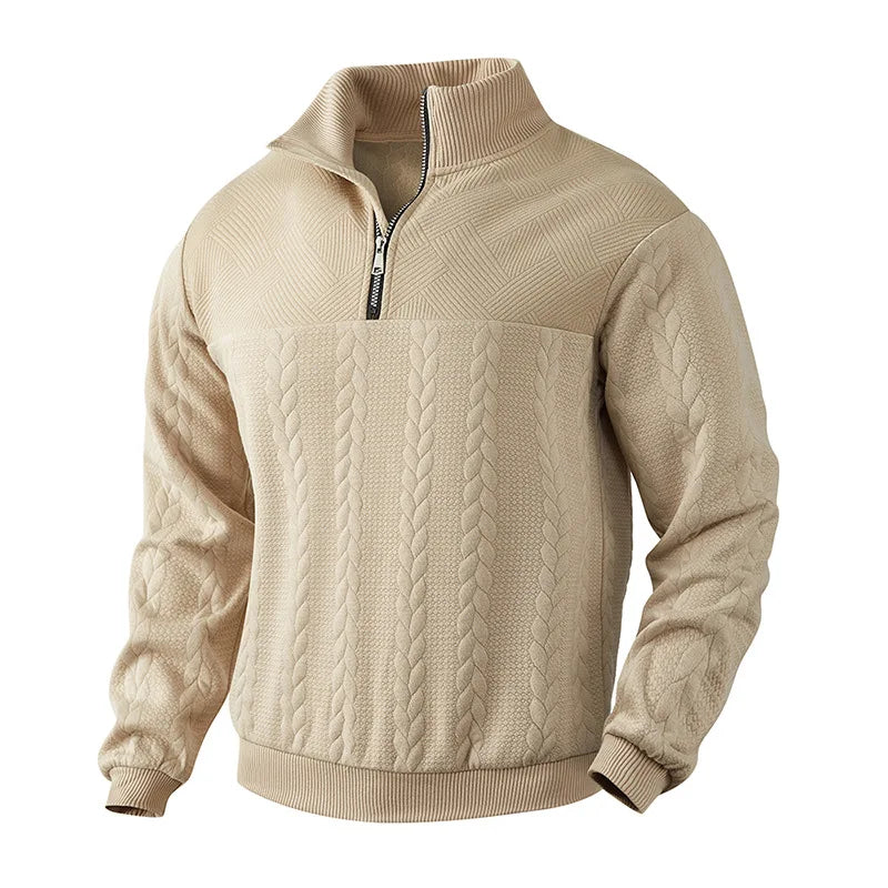 Freddie Patterned Cable Knit Quarter-Zip Knit Sweater | Ribbed Cuffs Hip-Length Sweater