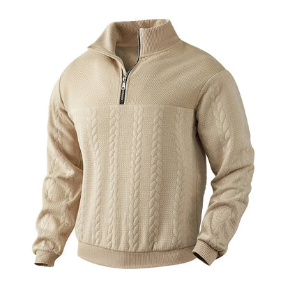 Freddie Patterned Cable Knit Quarter-Zip Knit Sweater | Ribbed Cuffs Hip-Length Sweater