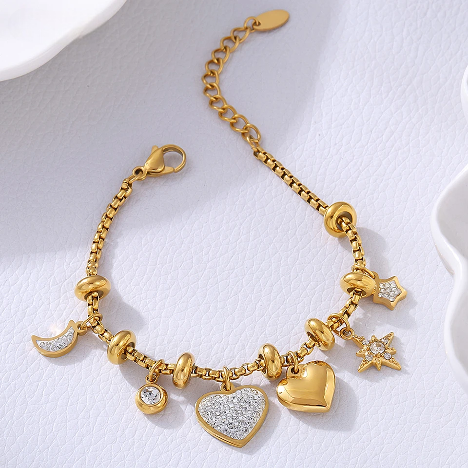 Amelia Adjustable Charm Bracelet | Pave Setting Lobster Clasp Bracelet