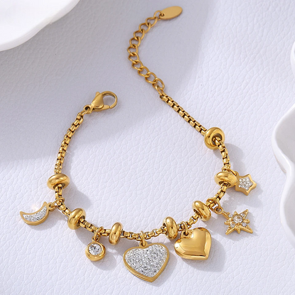 Amelia Adjustable Charm Bracelet | Pave Setting Lobster Clasp Bracelet