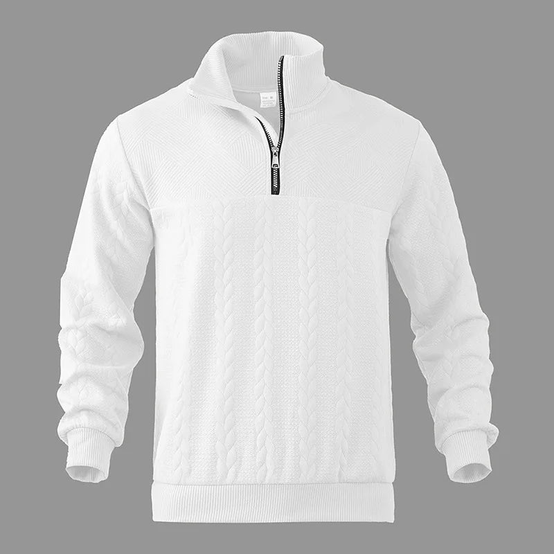 Freddie Patterned Cable Knit Quarter-Zip Knit Sweater | Ribbed Cuffs Hip-Length Sweater