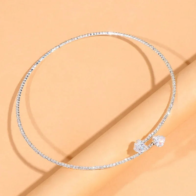 Sara Solid Choker Fit Choker Necklace | Sparkling Stones Heart Embellishment Necklace