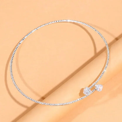 Sara Solid Choker Fit Choker Necklace | Sparkling Stones Heart Embellishment Necklace