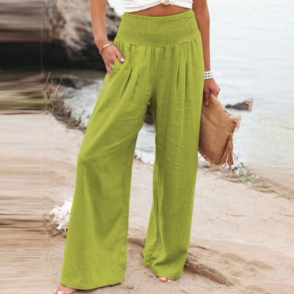 Women's Pants - Wide Legs - Elastic Waist - Lightweight and Breathable - Comfortable Fit