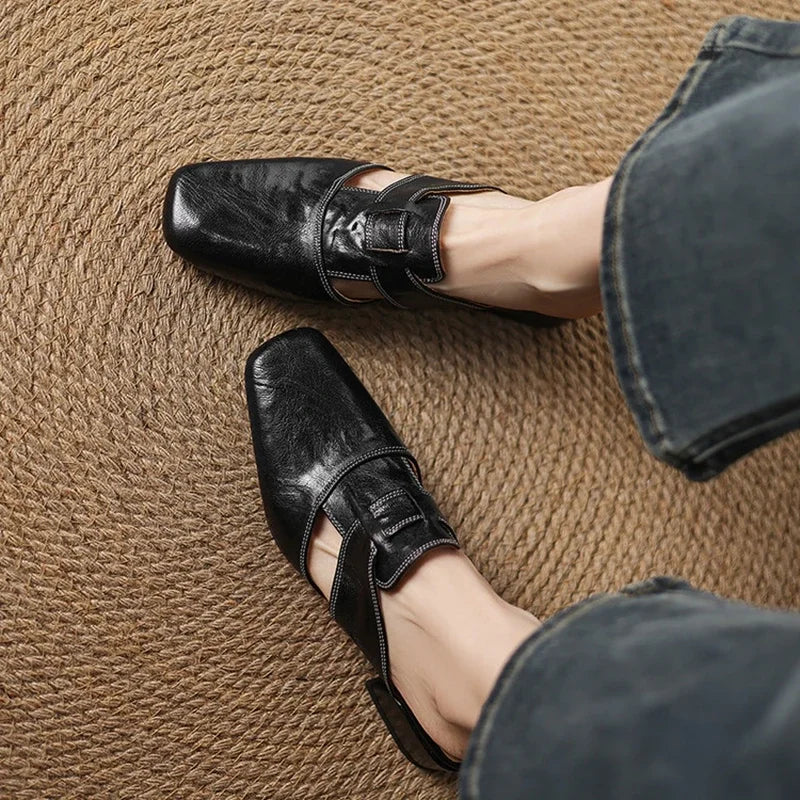 Minimalist Leather Mules with Block Heel