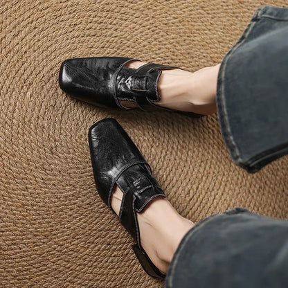 Minimalist Leather Mules with Block Heel