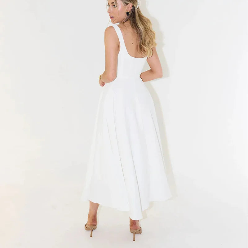 Women's Midi Dress - A-Line Fit - Square Neckline - Elegant and Classic Design