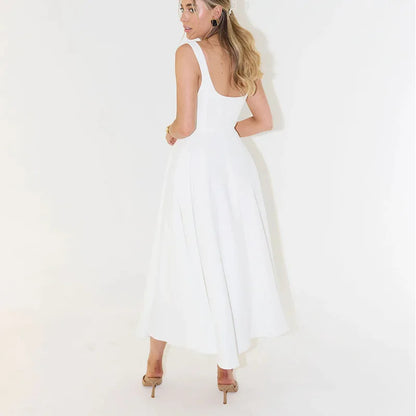 Women's Midi Dress - A-Line Fit - Square Neckline - Elegant and Classic Design