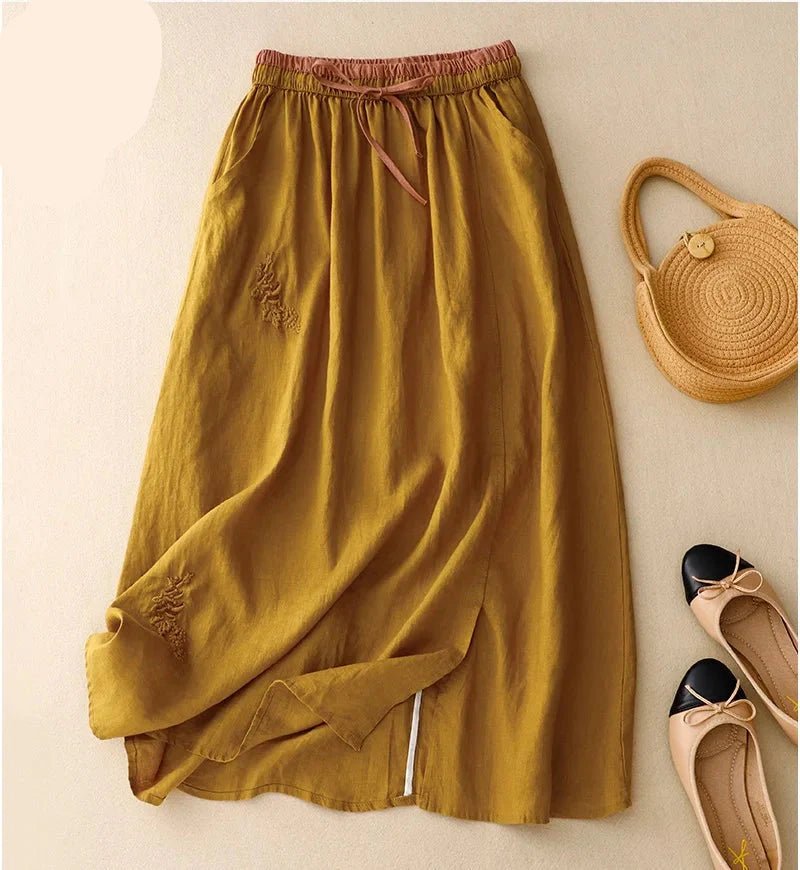 Embroidered A-Line Midi Skirt for Women – Comfortable Stylish Design