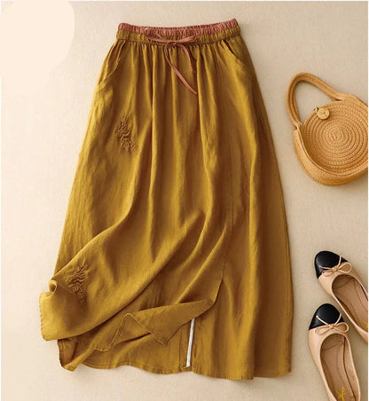 Embroidered A-Line Midi Skirt for Women – Comfortable Stylish Design
