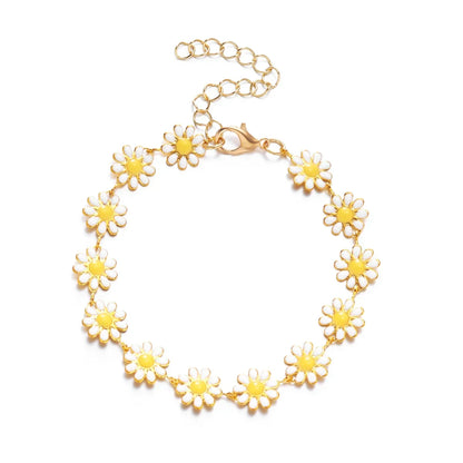 Daisy Floral Bracelet & Necklace Two-Piece Set | Daisy Charm Jewelry Set