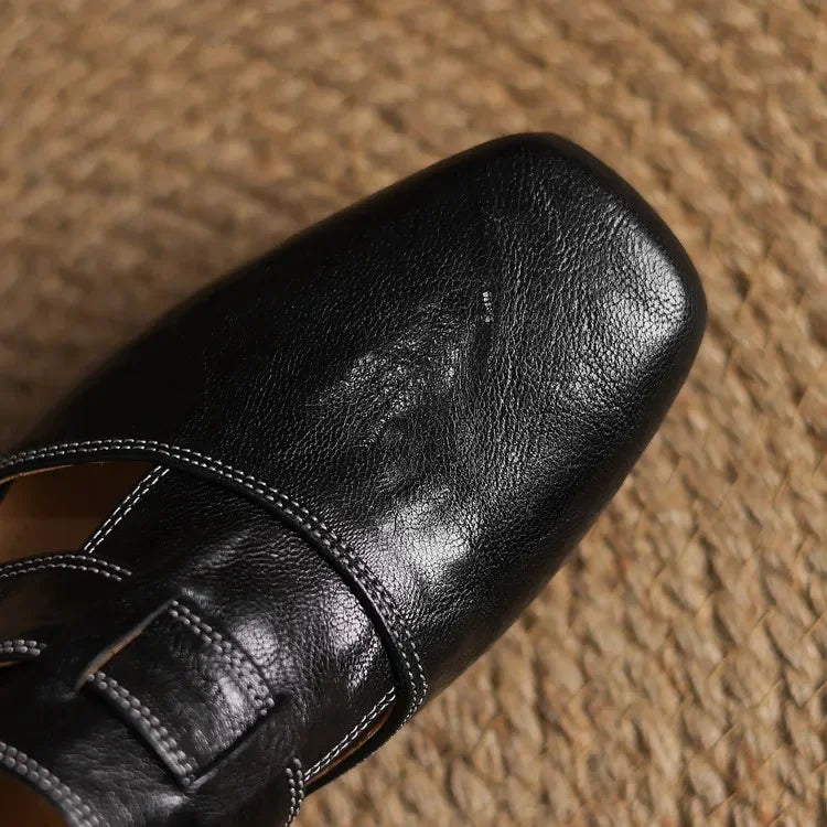 Minimalist Leather Mules with Block Heel