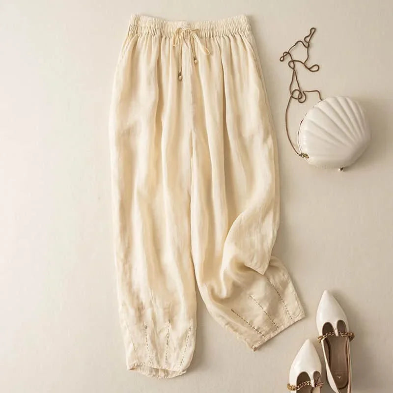 Relaxed Linen Blend Tapered Pants for Women – Breathable Everyday Comfort