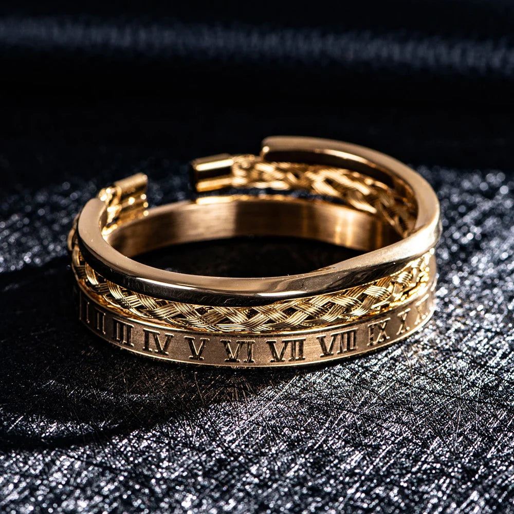Oliver Bracelet Set | Open-Ended Braided Engraved Solid Bracelet Three-Piece Set