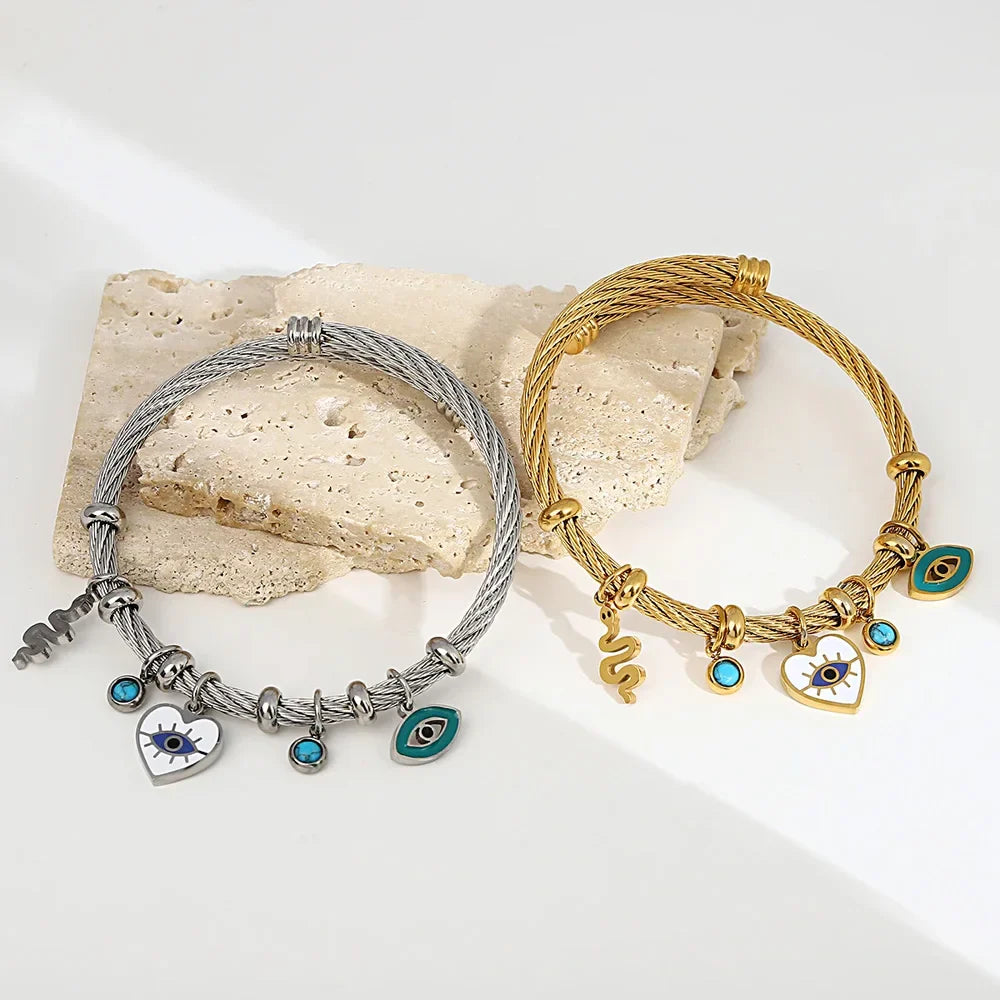Isabella Twisted Cuff Charm Bracelet | Evil Eye Charms Bracelet