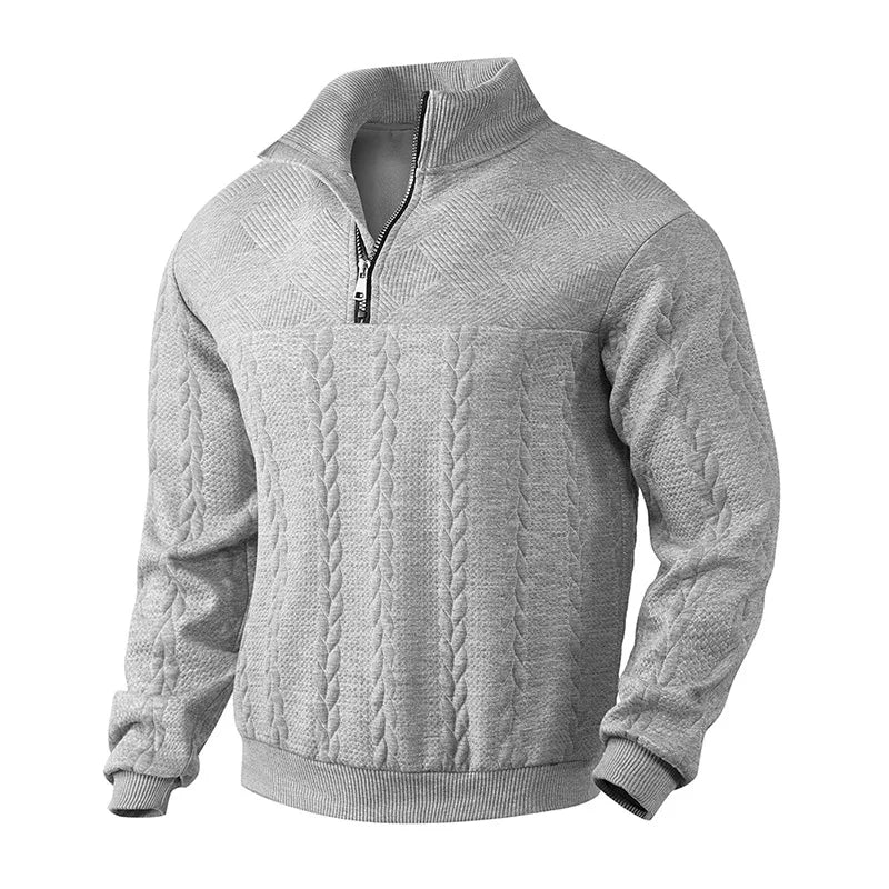 Freddie Patterned Cable Knit Quarter-Zip Knit Sweater | Ribbed Cuffs Hip-Length Sweater
