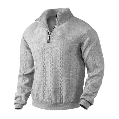Freddie Patterned Cable Knit Quarter-Zip Knit Sweater | Ribbed Cuffs Hip-Length Sweater