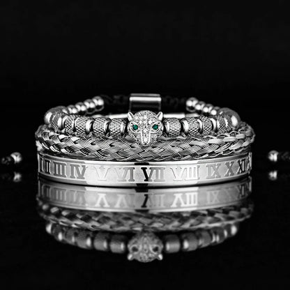 Benjamin Two-Piece Set | Beaded Panther Charm Braided Cuff Bracelet Set