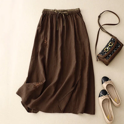 Embroidered A-Line Midi Skirt for Women – Comfortable Stylish Design