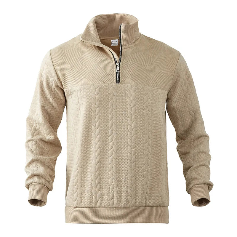Freddie Patterned Cable Knit Quarter-Zip Knit Sweater | Ribbed Cuffs Hip-Length Sweater