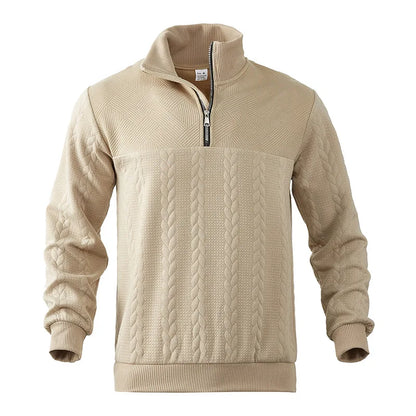 Freddie Patterned Cable Knit Quarter-Zip Knit Sweater | Ribbed Cuffs Hip-Length Sweater
