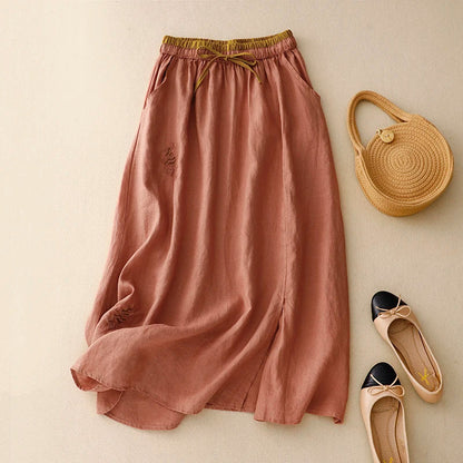 Embroidered A-Line Midi Skirt for Women – Comfortable Stylish Design