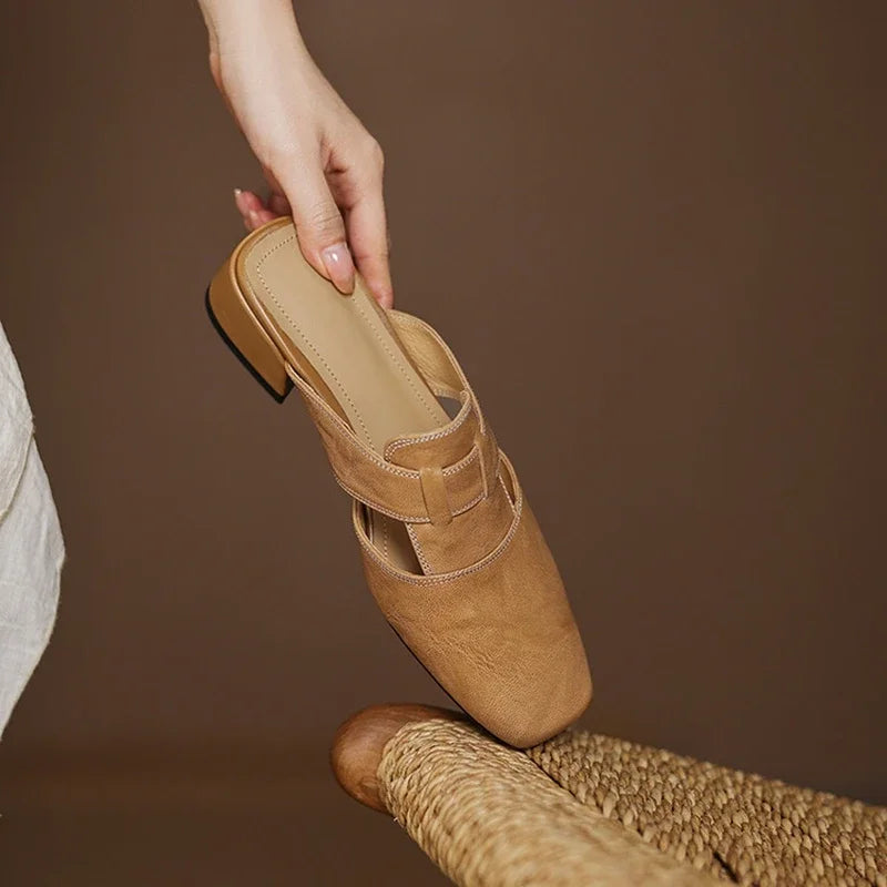 Minimalist Leather Mules with Block Heel