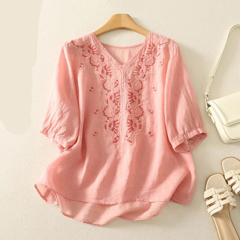 Embroidered V-Neck Blouse for Women – Relaxed Everyday Elegance