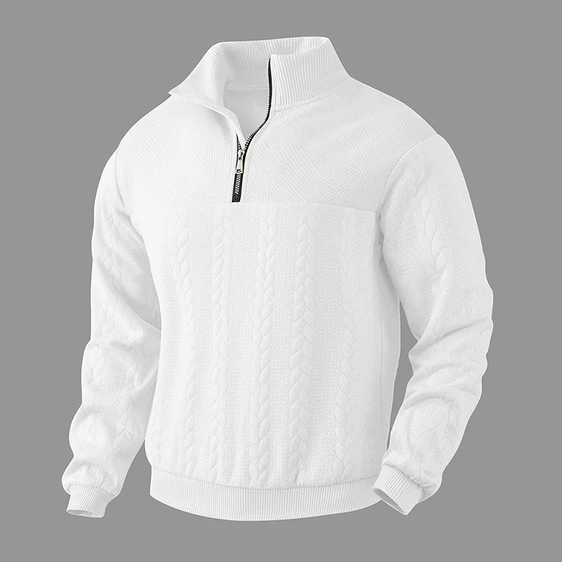 Freddie Patterned Cable Knit Quarter-Zip Knit Sweater | Ribbed Cuffs Hip-Length Sweater