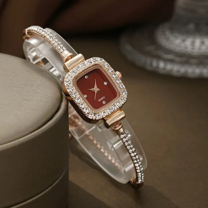 Isla Rhinestone Embellished Square Face Wristwatch | Adjustable Fit Bracelet Style Band Wristwatch