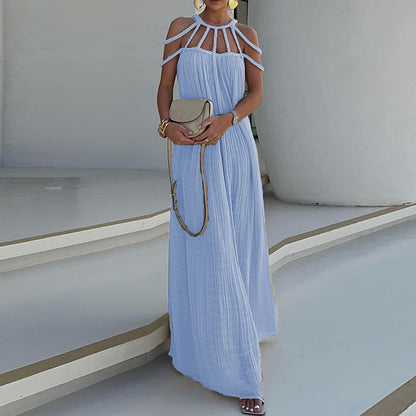 Maxi Dress for Women – Flexible Braided Straps – Pleated Fabric – Elegant Loose Fit