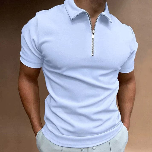 Men's Polo Shirt - Slim Fit - Short Sleeve - Zipper Closure - Smart Casual