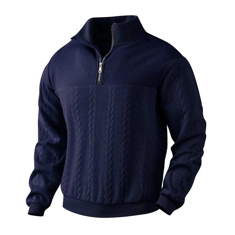 Freddie Patterned Cable Knit Quarter-Zip Knit Sweater | Ribbed Cuffs Hip-Length Sweater