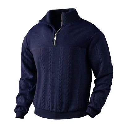 Freddie Patterned Cable Knit Quarter-Zip Knit Sweater | Ribbed Cuffs Hip-Length Sweater