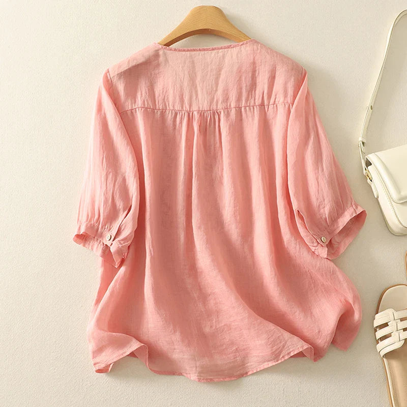 Embroidered V-Neck Blouse for Women – Relaxed Everyday Elegance