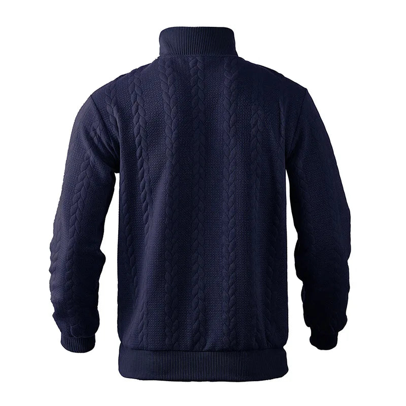 Freddie Patterned Cable Knit Quarter-Zip Knit Sweater | Ribbed Cuffs Hip-Length Sweater