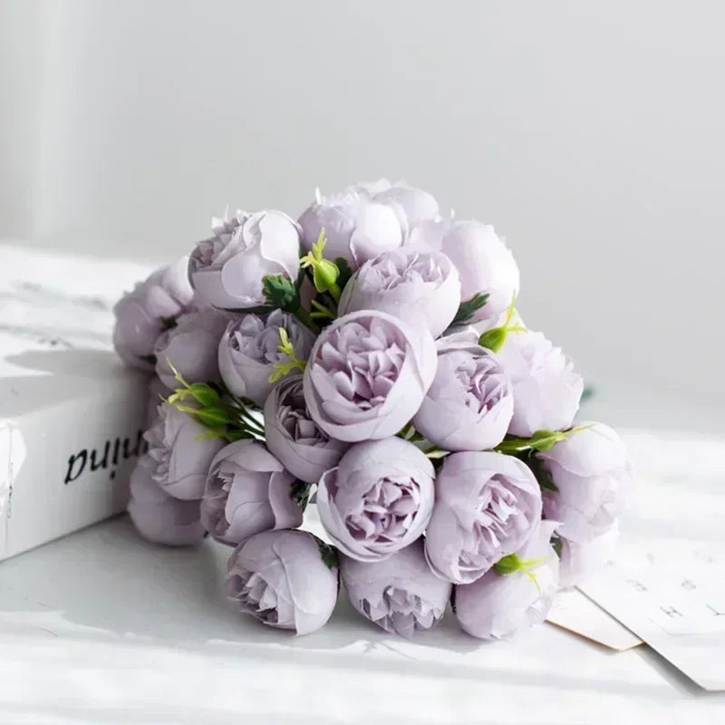 Minimalist Silk Peony Bouquet with Glass Vase