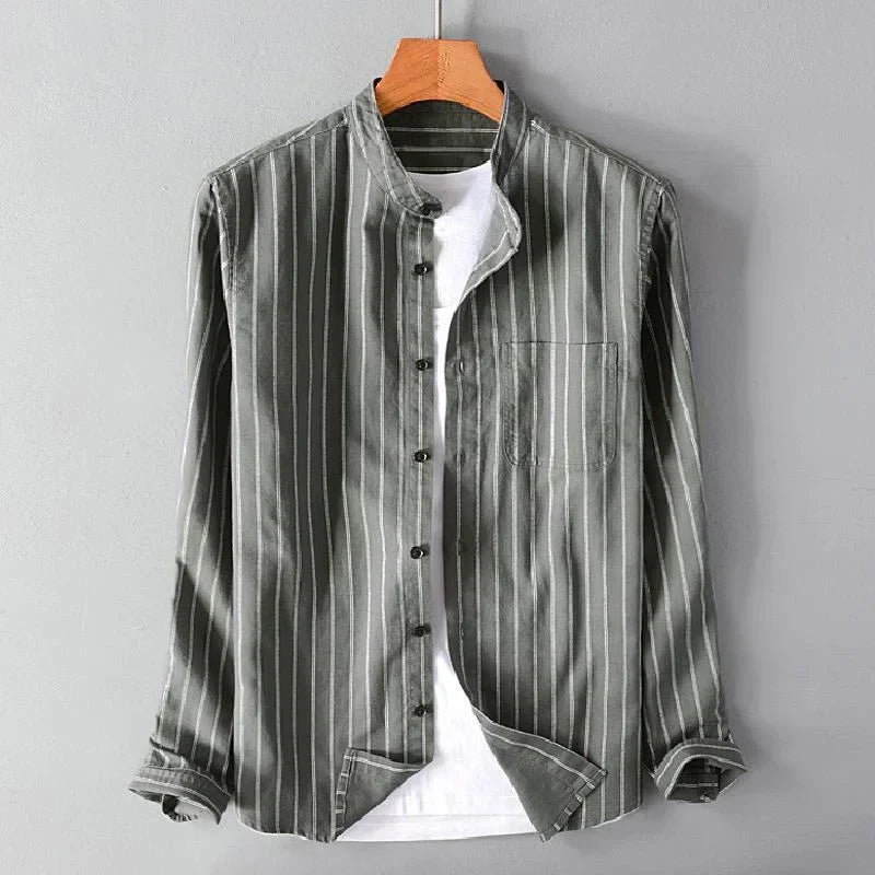 Striped Collarless Casual Shirt for Men – Effortless Everyday Style