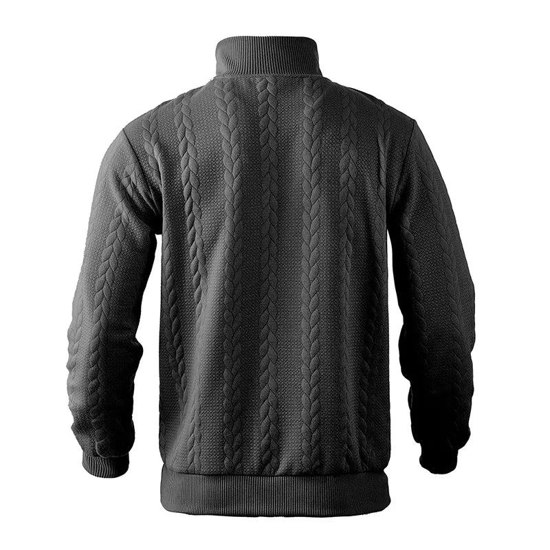 Freddie Patterned Cable Knit Quarter-Zip Knit Sweater | Ribbed Cuffs Hip-Length Sweater