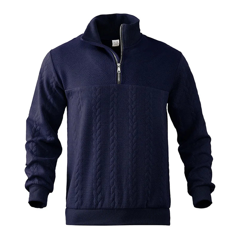 Freddie Patterned Cable Knit Quarter-Zip Knit Sweater | Ribbed Cuffs Hip-Length Sweater