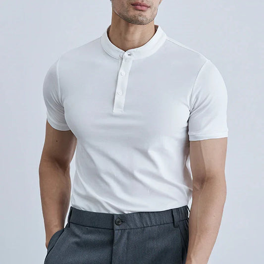 Men's T-shirt – Slim Fit – Light Cotton – Button Closure Collar – Short Sleeves