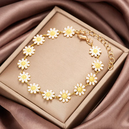 Daisy Floral Bracelet & Necklace Two-Piece Set | Daisy Charm Jewelry Set