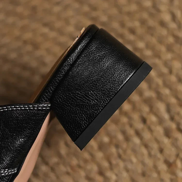 Minimalist Leather Mules with Block Heel