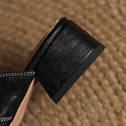 Minimalist Leather Mules with Block Heel